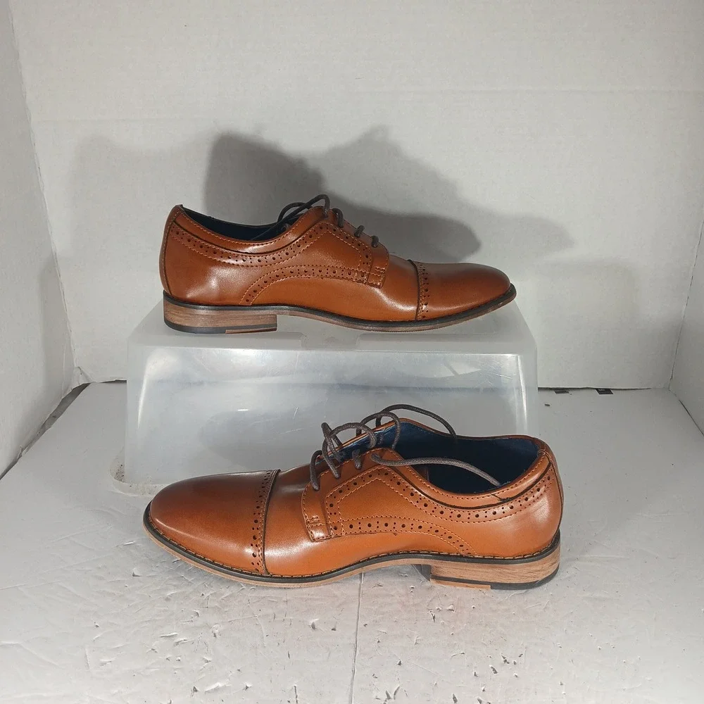Bruno Marc Prince-K1 Oxford 5 Tan Cap Toe Brogue Dress Shoes Professional Dapper